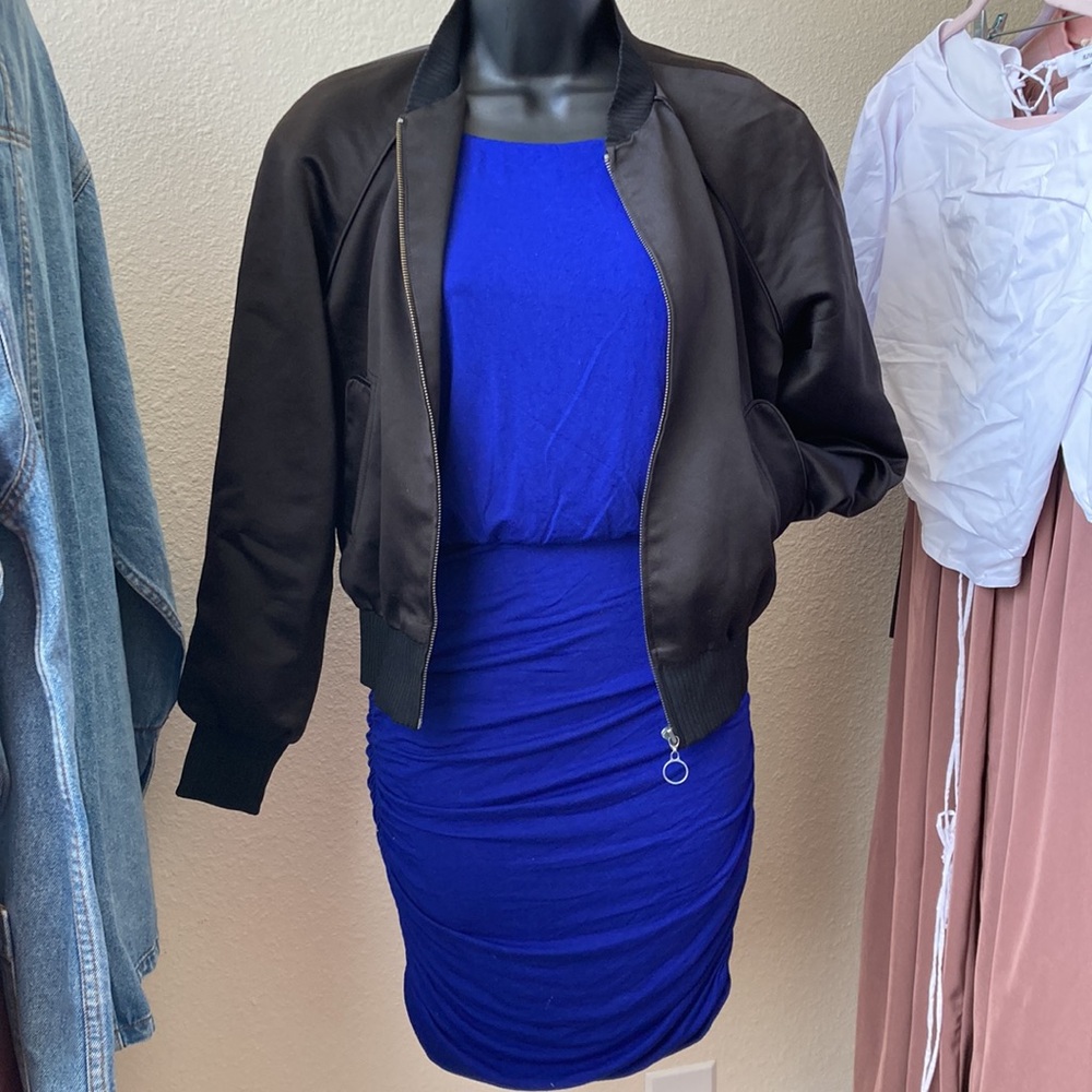 Blue Ruched Spandex Dress - Picture 2 of 6